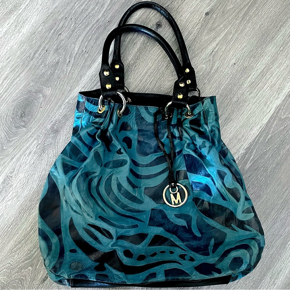 Italian Genuine Leather Hobo Purse with Gold Hardware & Tiger Stripe Zebra Print